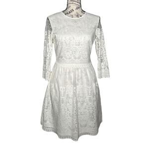 DV Dolce Vita (XS) Cream Lacey Scallop Hem 3/4 Sleeve Pocketed Fully Lined Dress